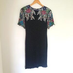 Stenay Black Midi Dress with Colorful Floral Embroidery